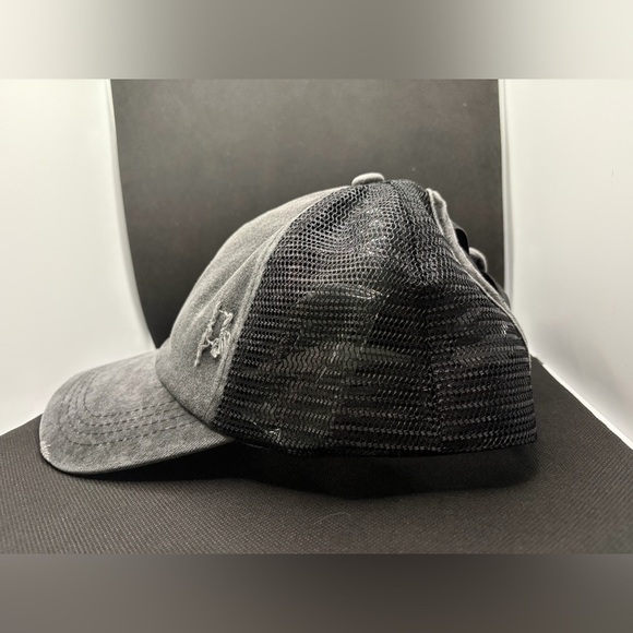 Distressed Dark Gray Adjustable Crisscross Ponytail Hat - Picture 2 of 5